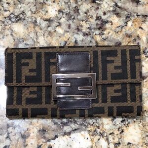 Fendi Wallet Silver Buckle Zucca Leather Long Wallet EUC $695